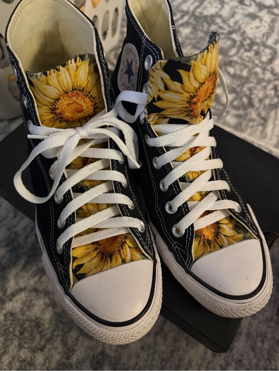 Converse Shoes - Converse Black High-Top Sneakers with Yellow Sunflower Print